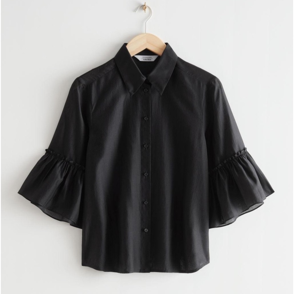 & Other Stories | Black 3/4 ruffle sleeves blouse satiny effect